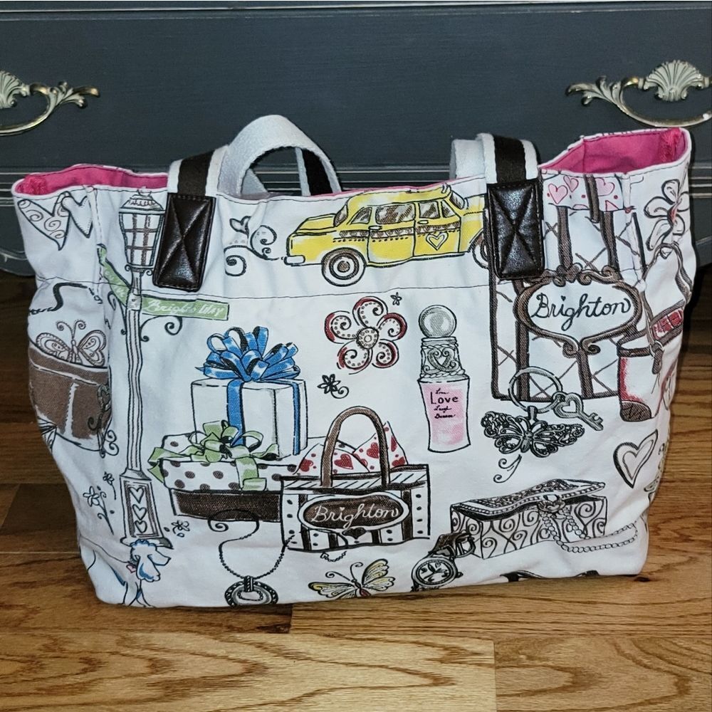 Brighton Boulevard City Best Friend Print Large Canvas Women's Tote Bag - Picture 5 of 15